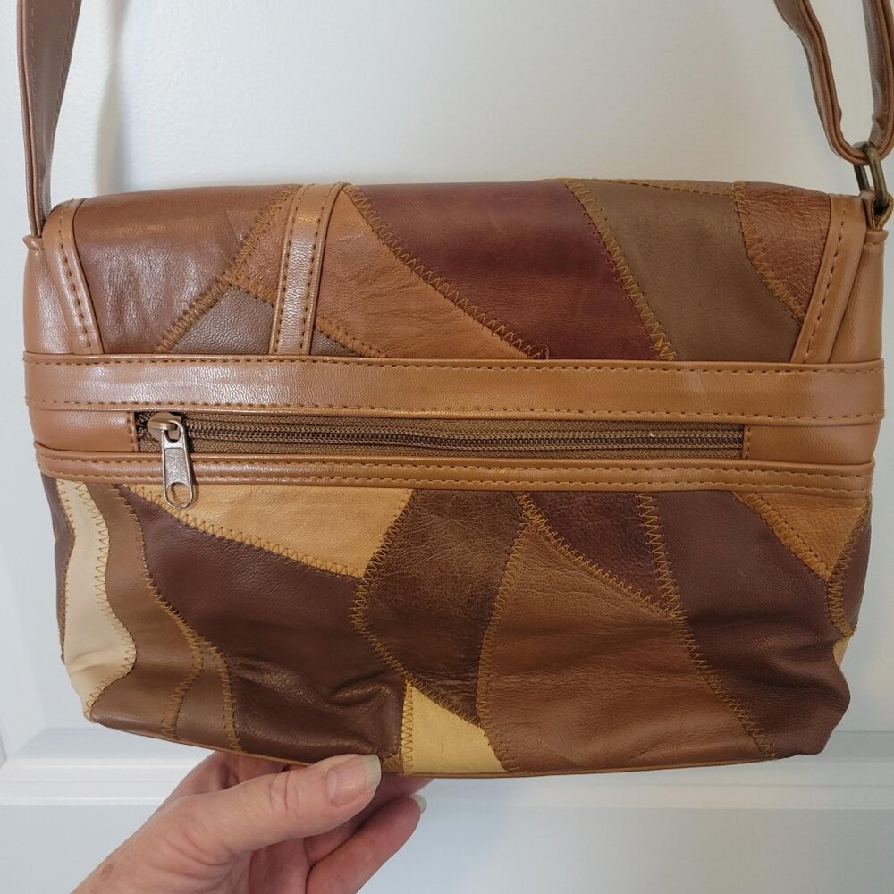 Vtg Boho Patchwork Multi Color Handbag Purse Leat… - image 5